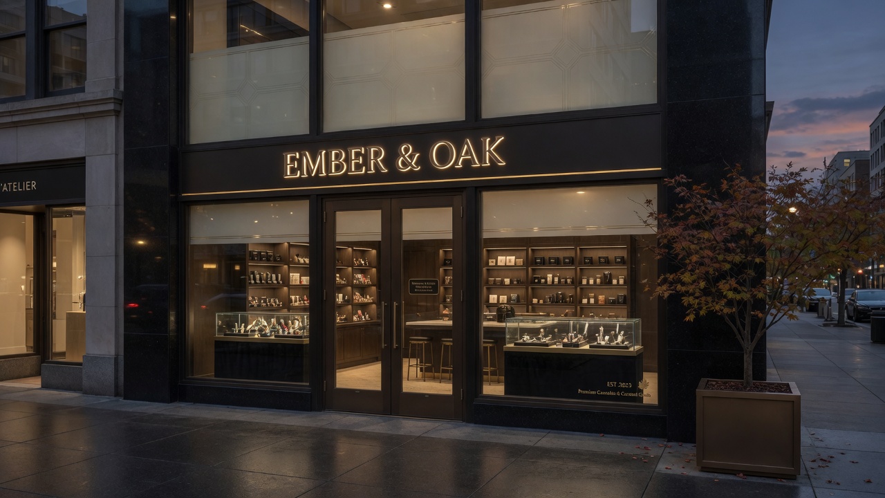 Elegant upscale smoke shop storefront design for license and permit presentations